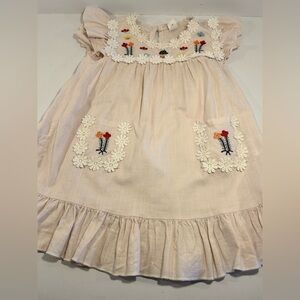 SHEIN Baby Girl Dress 18–24M Beige Embroidered Floral Lace Boho Cottagecore